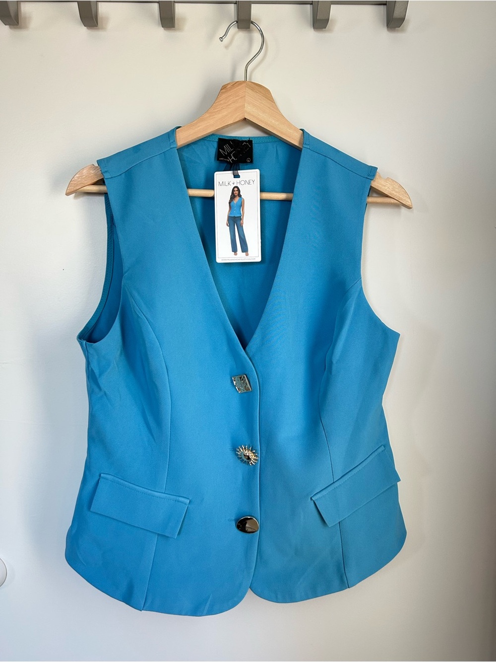 New Blue Sleeveless Blazer Vest by Milk & Honey